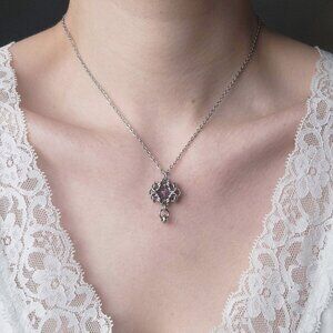 Gothic medieval princess purple and silver chain mail necklace